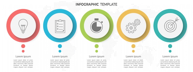 Minimale tijdlijn cirkel infographic sjabloon 5 opties of stappen.