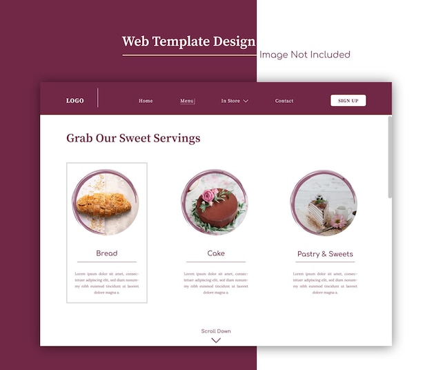 Vector minimale websjabloon voor bakkerij- of restaurantmenu's of ontwerp van bestemmingspagina's met penseelstreken