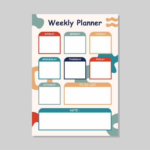 Minimale wekelijkse planner sjabloon vector