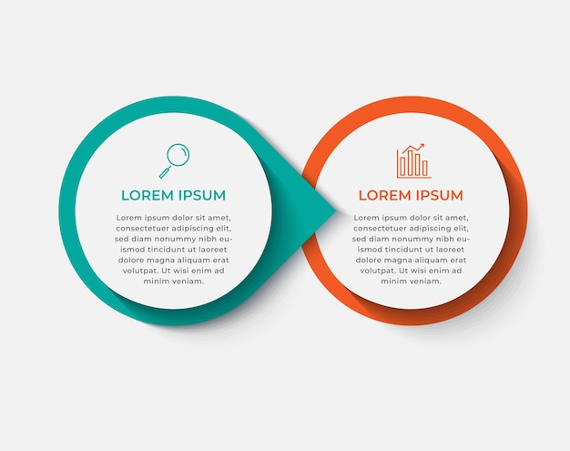 Minimale zakelijke infographics sjabloon. Tijdlijn met 2 stappen, opties.