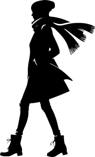 minimale zakenvrouw die voorwaarts loopt in winterkleding poseert vector silhouet 16