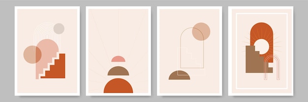 Poster di design a colori neutri geometrici piatti a forma di minimal rosa colorato