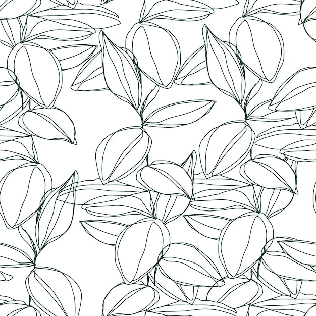 Minimalism line art foliage vector seamless pattern