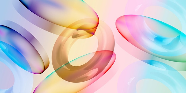 極簡主義 3D 玻璃擬態漸變疊加背景幾何圓形玻璃效果橫幅設計
