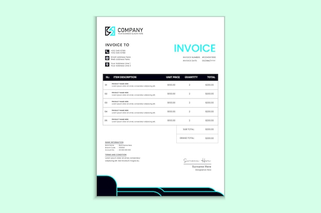 Vector minimalist abstract creative invoice template