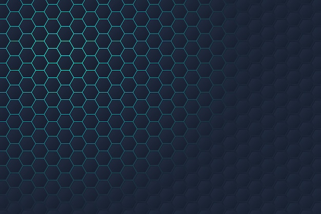 minimalist abstract geometric hexagon grid dark background with blue gradient backlight