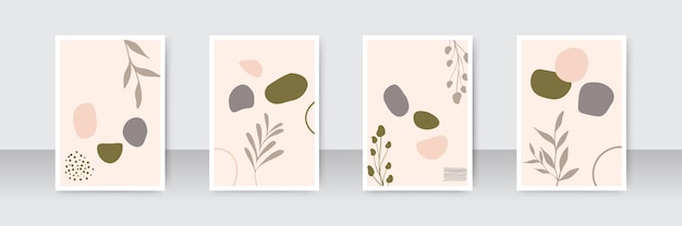자연 식물과 미니멀 추상 손으로 그린 벡터 벽 예술 포스터