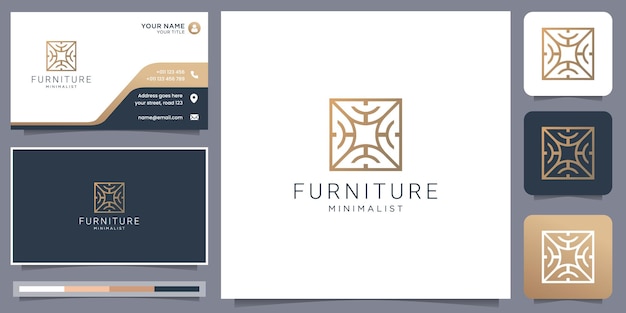 Logo interno astratto minimalista. concetto di stile artistico di linea creativa per il modello di interni di mobili. vettore premium