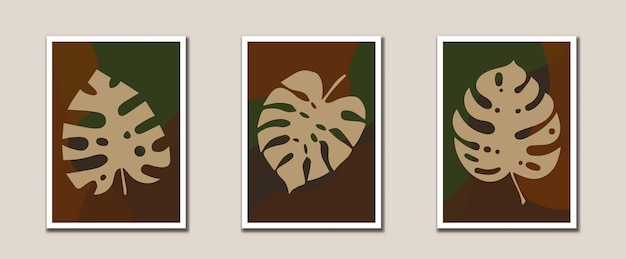 Minimalist abstract leaves line art botanical art prints mid century modern wall art