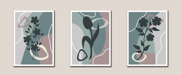 Minimalist abstract leaves line art botanical art prints mid century modern wall art