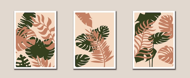 Minimalist abstract leaves line art botanical art prints mid century modern wall art