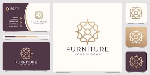 Minimalist abstract line art furniture. logo design and business card.