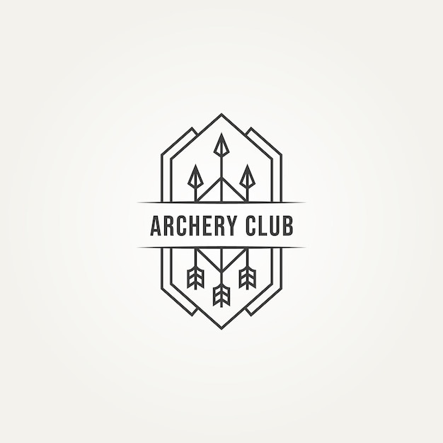 Minimalist archery club line art emblem logo template vector illustration design