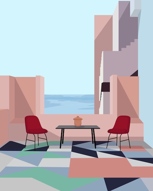 Vector minimalist architectural illustration design using pastel colors