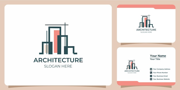 Logo di architettura minimalista con design del logo in stile line art e modello di biglietto da visita