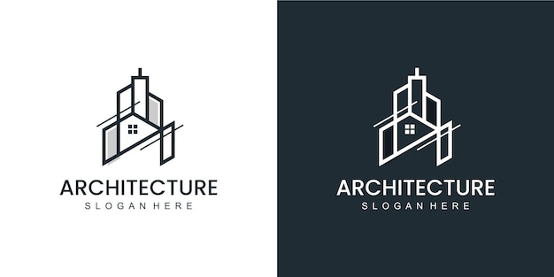 Logo di architettura minimalista con design del logo in stile line art e biglietto da visita