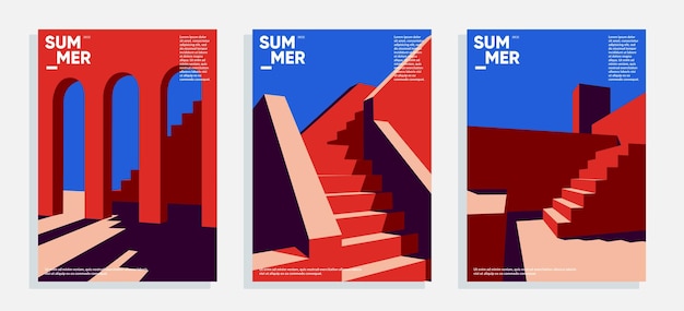 Vector minimalist architecture poster series vector illustration