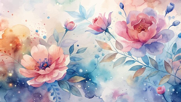 Vector minimalist background of a series of watercolor floral motifs