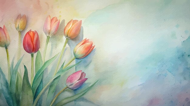 Vector minimalist background with a bouquet of watercolor tulips