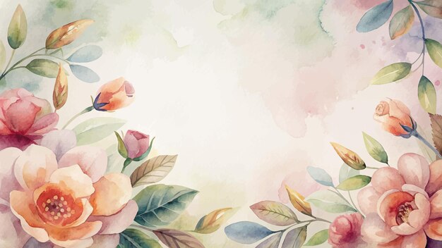 Vector minimalist background with watercolor flower border
