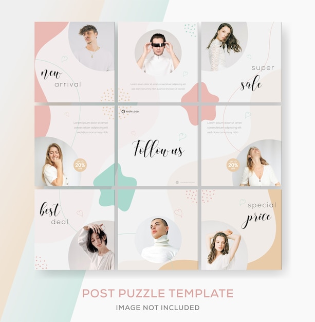 Vector minimalist banner collection puzzle for fashion sale