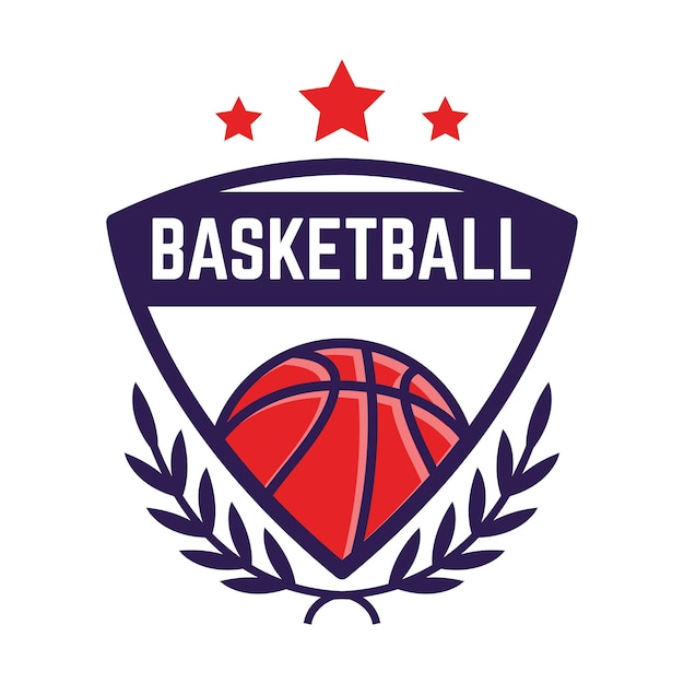 Modello minimalista con emblema del logo basketball con sfondo bianco isolato
