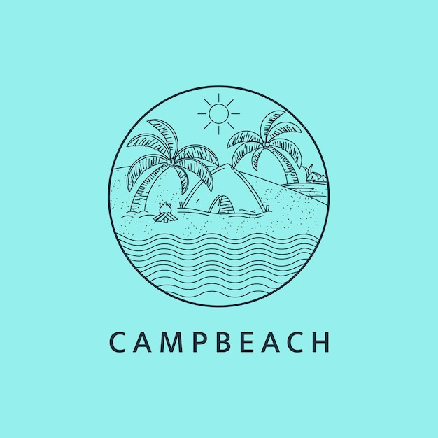 Minimalist beach camping logo line art illustration template design