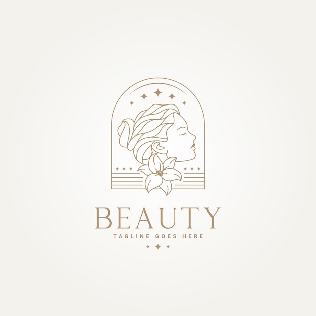 Minimalist beauty woman badge line art icon label logo template vector illustration design