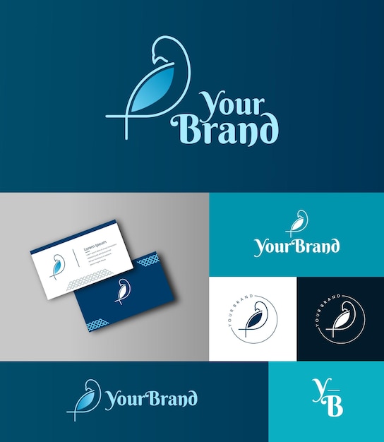 Minimalist bird outline logo design with business card design