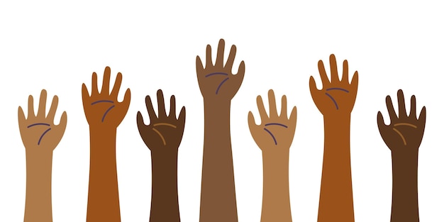 Minimalist Black Community Raising Hands Vector Illustration