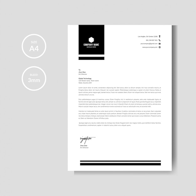 Vector minimalist black letterhead layout template