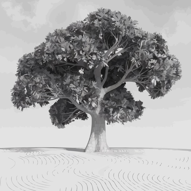 Vector minimalist black and white ipe tree pencil sketch free 2d render illustration