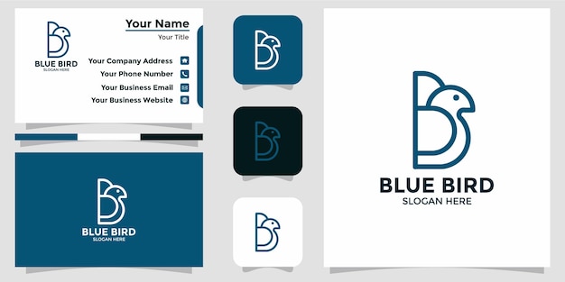 Minimalist blue bird logo design template
