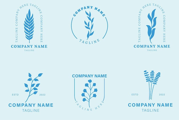 Minimalist Blue Pastel Leaf Leaves Tropical Logo Collection Style Pastel
