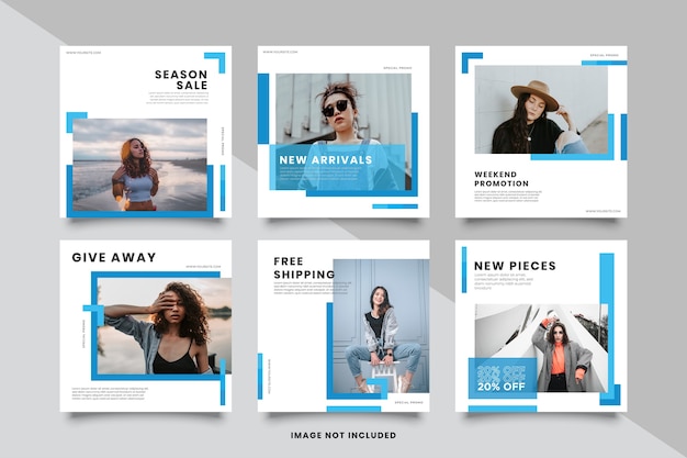 Vector minimalist blue social media post template collection