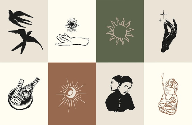 Vector minimalist bohemian modern art illustration collection for poster design