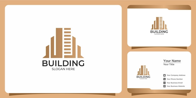 Minimalist building logo with line art style logo design and business card template