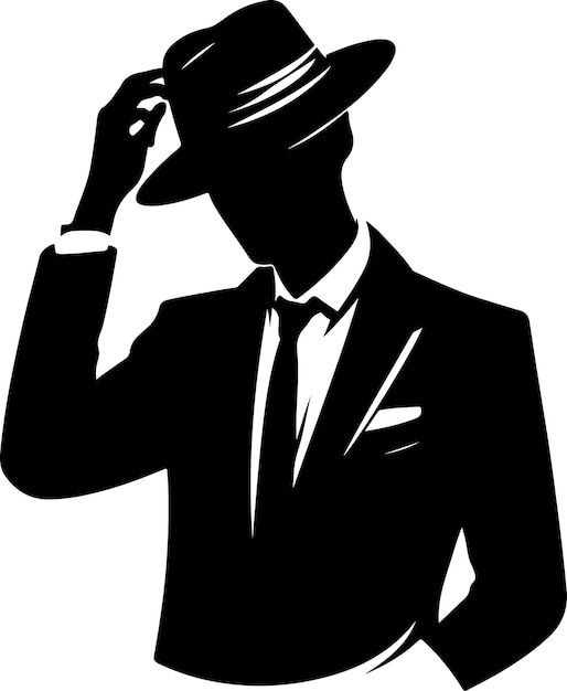 Vettore un uomo d'affari minimalista con un cappello una mano sulla testa pose elegante silhouette vettoriale silhouette colore nero 2