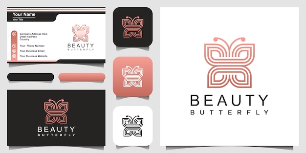 Minimalist butterfly line art style. beauty, luxury spa style. logo and business card design.