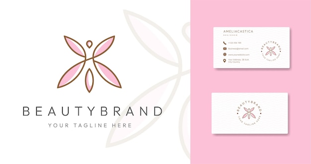 Minimalist butterfly logo design with linear style with business card