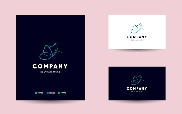 Minimalist butterfly logo template, beauty business, silhouette creative flat vector graphic