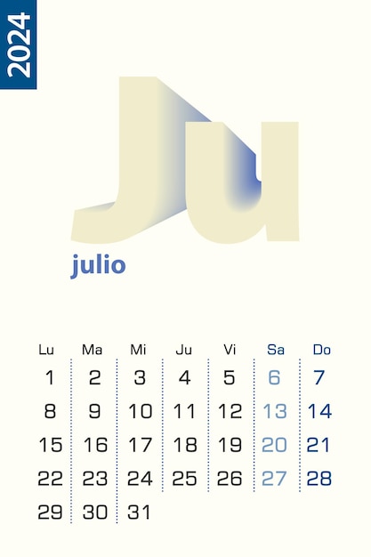 Vettore modello di calendario minimalista per il calendario vettoriale di luglio 2024 in lingua spagnola