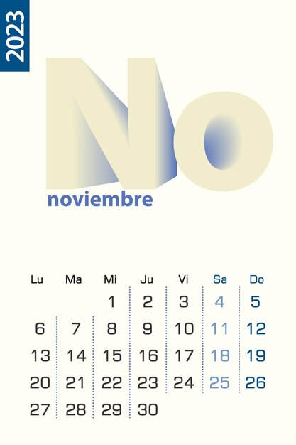 Modello di calendario minimalista per il calendario vettoriale di novembre 2023 in lingua spagnola