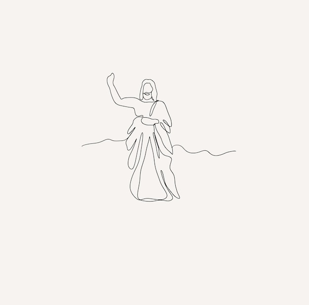 Вектор Минималистский христианский штриховой арт религиозный простой эскиз иллюстрация иисуса крест ягненок рисунок библия