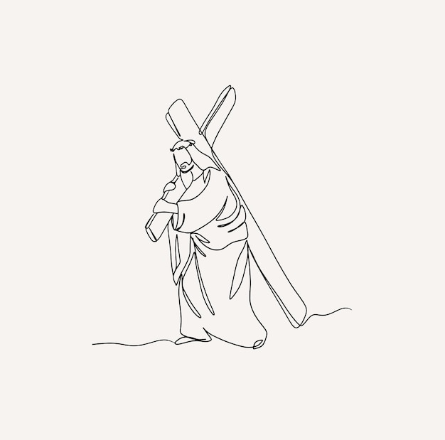 Vector minimalist christian line art religious simple sketch jesus illustration cross lamb drawing bible