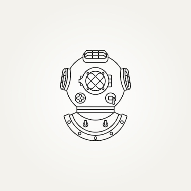 Minimalist classic vintage diving helmet line art icon logo template vector illustration design