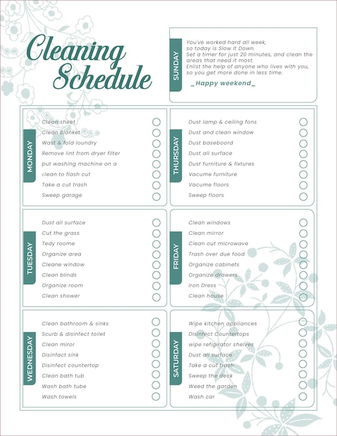 Minimalist cleaning schedula planner