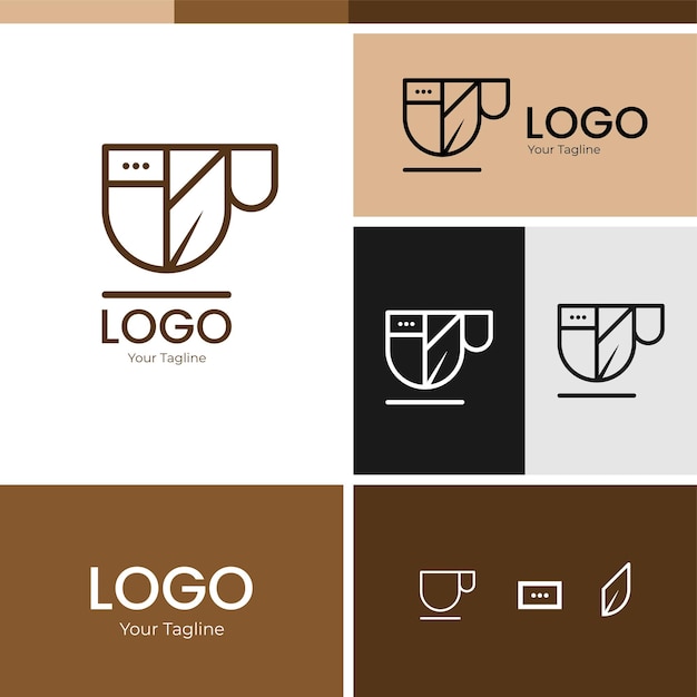 Minimalist coffee shop logo design, line art mug logo