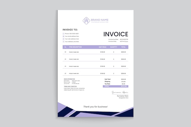 minimalist concept business style invoice template design