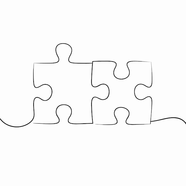 ミニマリスト・コネクテッド・パズル・ライン・アート 4つの相互接続したピースのベクトルデザインのイラスト